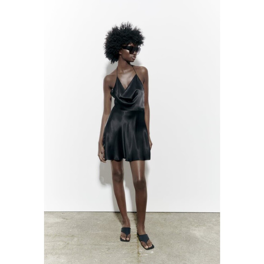 Zara Black Satin Mini Dress